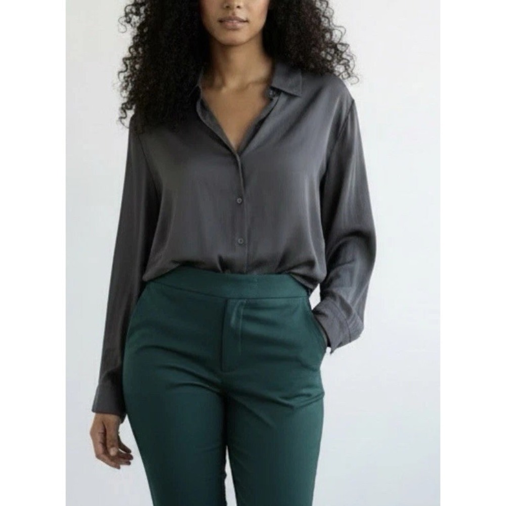 NWT J.Jill Gray Button Front Blouse Tunic XL Soft Minimalist Preppy Office Work